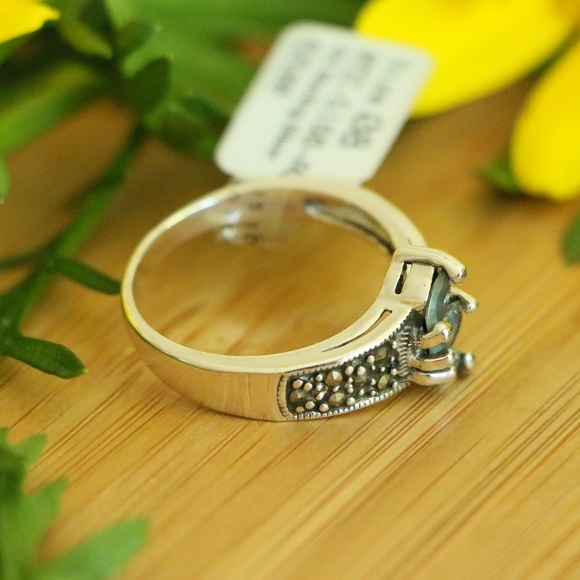 925sterlingsilver marcasite Aqua rings$$LAST ACT$$ - Picture 4 of 6